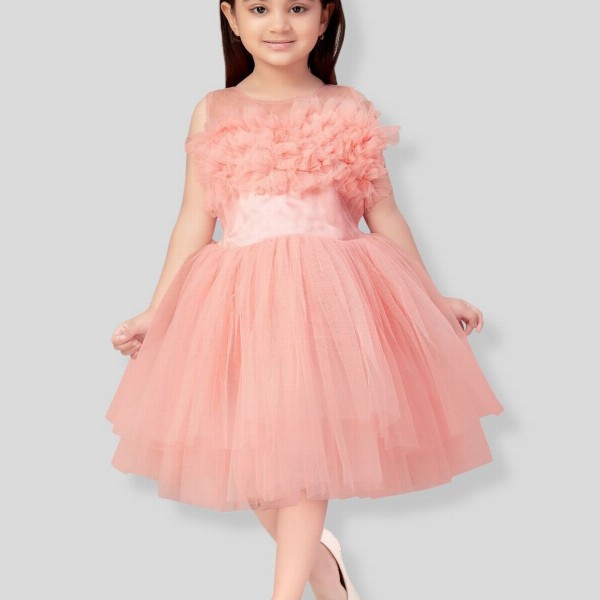 Sangria Girls Self Design Gown Knee Length Dress