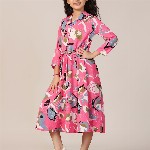 YK Print Fit & Flare Midi Dress