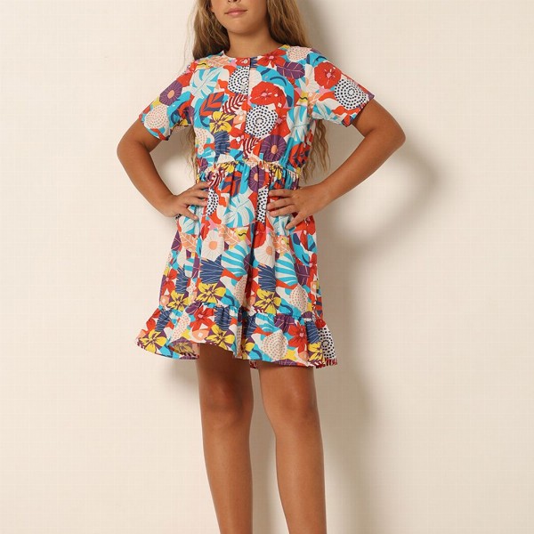 Vero Moda Girls Tropical Print Pure Cotton Fit & Flare Dress