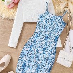 BAESD Girls Floral Printed  Bodycon Shoulder Straps Maxi Dress