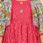 Sangria Girls Striped Cotton A-Line Ethnic Dress With Jacket