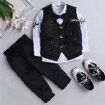 BAESD Boys 3 Pieces Checked Embellished Single-Breasted Suits