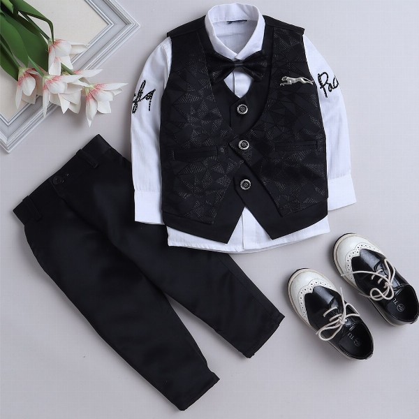 BAESD Boys 3 Pieces Checked Embellished Single-Breasted Suits