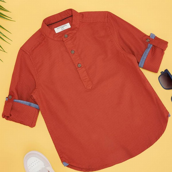 Pantaloons Junior Boys Mandarin Collar Solid Party Shirt