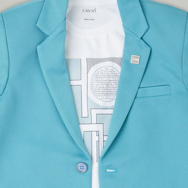 CAVIO Boys Pure Cotton Notched Lapel Collar Single-Breasted Blazer With T-Shirt