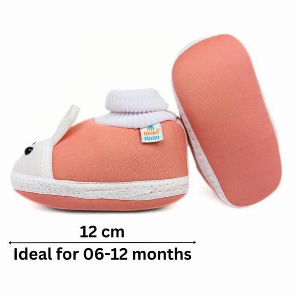 Neska Moda 3 To 12 Months Baby Boys & Baby Girls Cute Soft Cotton Pre-Walker Rabbit Face Booties (Toe to Heel Length - 12 cm, Light Pink)