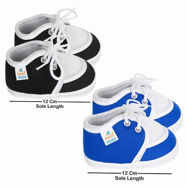 Neska Moda 3 To 12 Months 2 Pair Newborn Unisex Baby Skin Friendly Soft Cotton Lace Shoe Booties (Toe to Heel Length - 12 cm, Blue, Black)