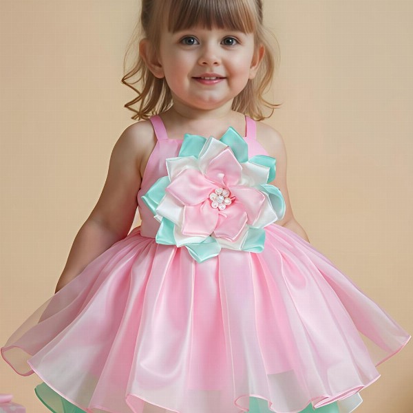 PINK LEAF Girls Embellished Bow Balloon Dress