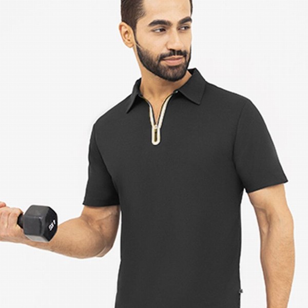 Harfun Men Solid Polo Collar Ziptech T-shirt
