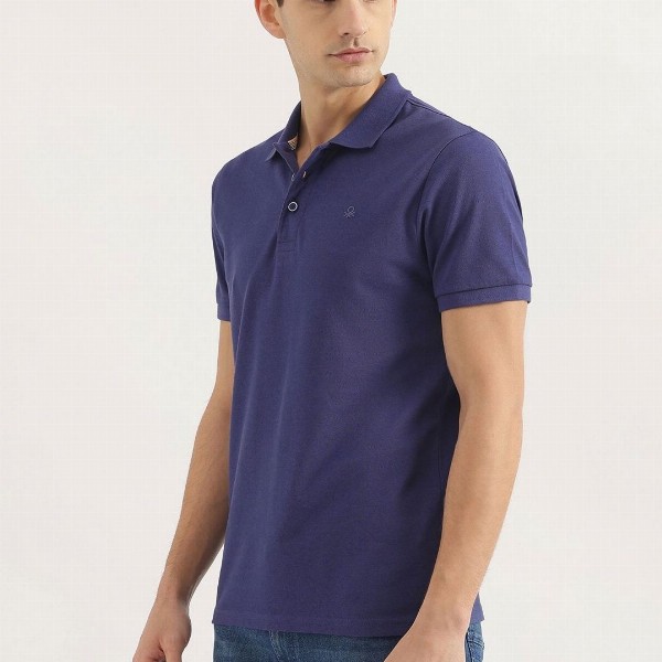 United Colors of Benetton Men Solid Polo Collar Regular Fit Cotton T-shirt