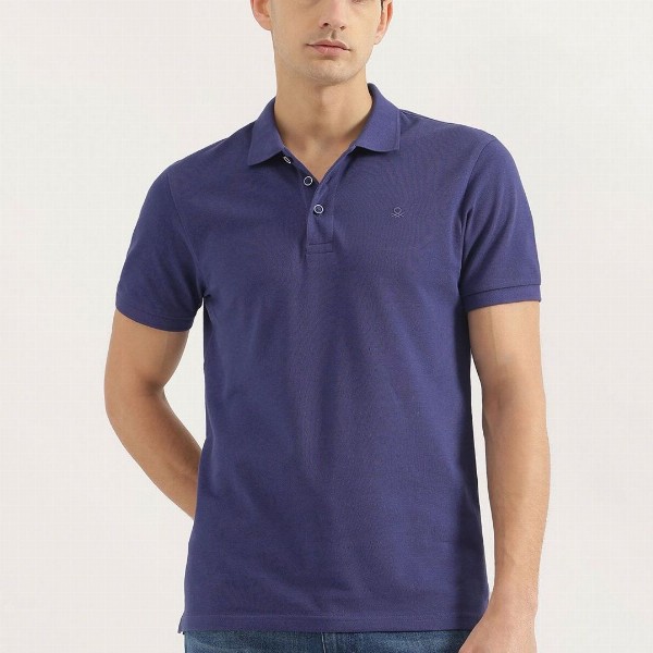 United Colors of Benetton Men Solid Polo Collar Regular Fit Cotton T-shirt