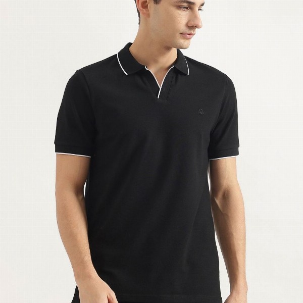 United Colors of Benetton Men Solid Polo Collar Cotton T-shirt