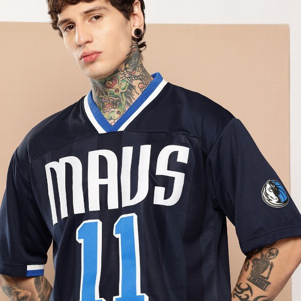 NBA Typography Printed Drop-Shoulder Sleeves Football T-Shirt