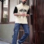 Maniac Men Typography Printed Polo Collar Cotton Oversized T-Shirt