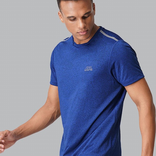 U.S. Polo Assn. Men Melange Blue Solid Athleisure Lounge T-shirt