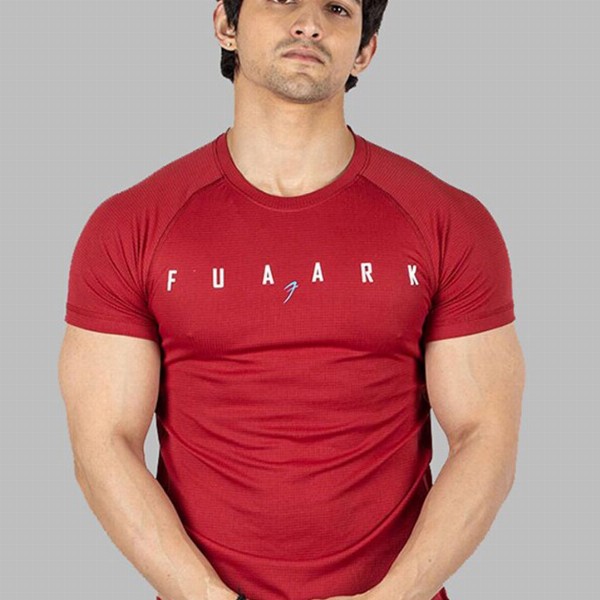 FUAARK Slim Fit Typography Printed Raglan Sleeves Anti Odour  Gym T-shirt