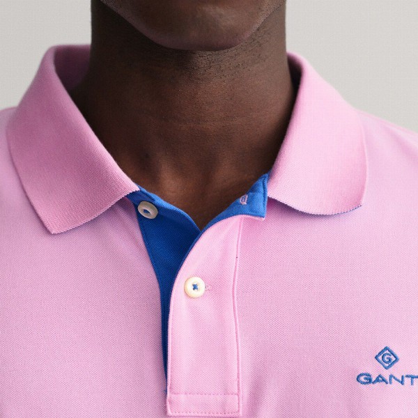 GANT Men Pink Polo Collar Slim Fit T-shirt