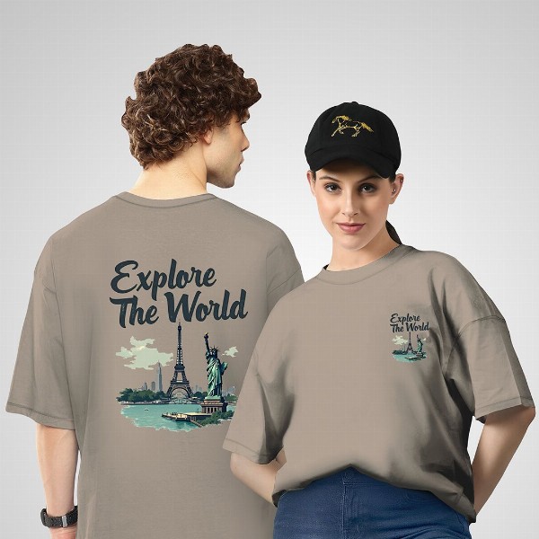 BAESD Unisex Twistform Twinny Zone Pack Of 2 ExploreW2 Printed Cotton Oversized T-shirts