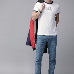 Roadster Men White Solid Round Neck Pure Cotton T-shirt with Print Detail