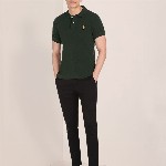 U S Polo Assn Men Green Brand Logo Embroidered Pure Cotton Polo Collar Slim Fit T-shirt