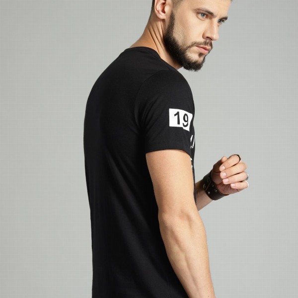 Roadster Men Black Printed Cotton Pure Cotton T-shirt