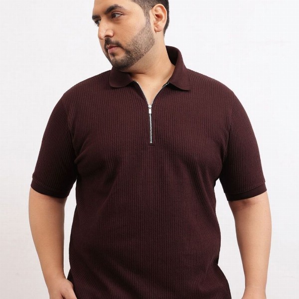 UNSTD Men Plus Size Zipper Textured Polo T-Shirt