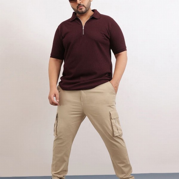 UNSTD Men Plus Size Zipper Textured Polo T-Shirt