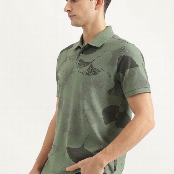 United Colors of Benetton Men Floral Printed Polo Collar Cotton T-shirt