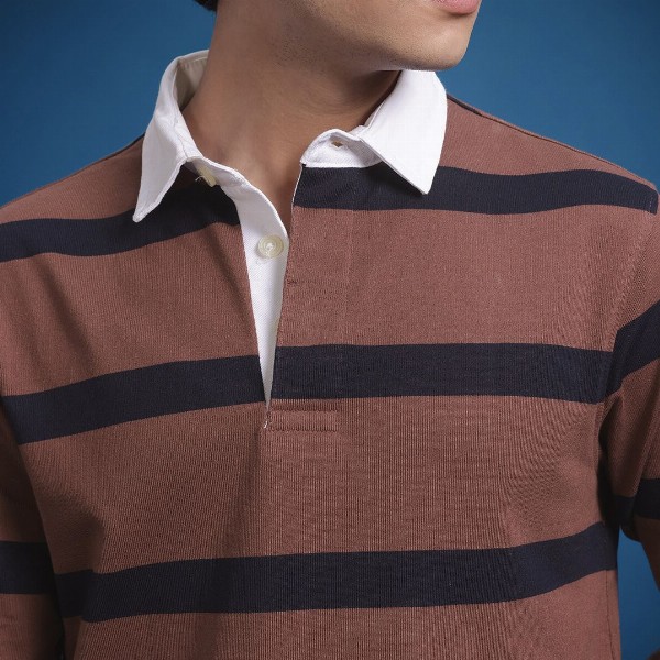 The Roadster Lifestyle Co. Men Striped Polo Collar Pure Cotton T-shirt