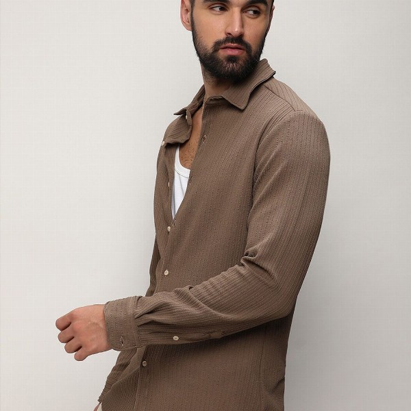 Campus Sutra Classic Self Design Spread Collar Casual Shirt