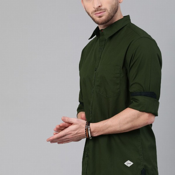 Roadster Men Olive Green Pure Cotton Casual Shirt