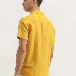 United Colors of Benetton Men Spread Collar Solid Cotton Linen Slim Fit Casual Shirt