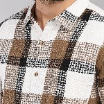 HERE&NOW Tartan Checks Spread Collar Long Sleeves Slim Fit Cotton Casual Shirt