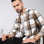 HERE&NOW Tartan Checks Spread Collar Long Sleeves Slim Fit Cotton Casual Shirt