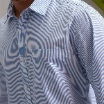 HIGHLANDER Blue Classic Slim Fit Vertical Striped Spread Collar Cotton Casual Shirt
