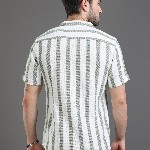 Moda Rapido White Slim Fit Striped Short Sleeves Cotton Casual Shirt