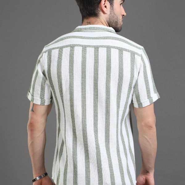 Moda Rapido White Slim Fit Striped Short Sleeves Cotton Casual Shirt