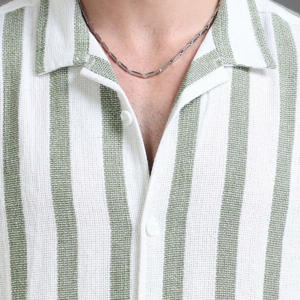 Moda Rapido White Slim Fit Striped Short Sleeves Cotton Casual Shirt