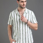 Moda Rapido White Slim Fit Striped Short Sleeves Cotton Casual Shirt