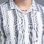 HERE&NOW White Slim Fit Vertical Striped Cuban Collar Cotton Casual Shirt