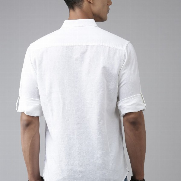 Roadster Men White Opaque Cotton Linen Casual Shirt