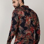Campus Sutra Black Classic Floral Printed Spread Collar Casual Shirt