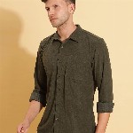 HERE&NOW Spread Collar Slim Fit Corduroy Casual Shirt