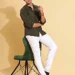 HERE&NOW Spread Collar Slim Fit Corduroy Casual Shirt