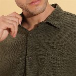 HERE&NOW Spread Collar Slim Fit Corduroy Casual Shirt