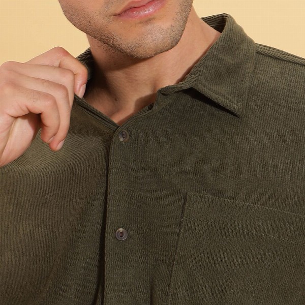 HERE&NOW Spread Collar Slim Fit Corduroy Casual Shirt