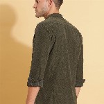 HERE&NOW Spread Collar Slim Fit Corduroy Casual Shirt