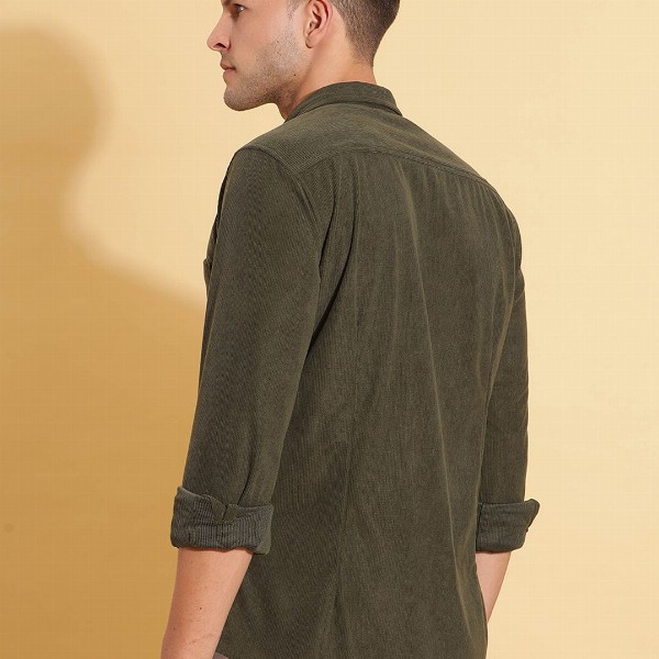 HERE&NOW Spread Collar Slim Fit Corduroy Casual Shirt