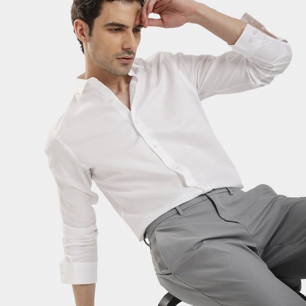 The Collection Spread Collar Long Sleeves Classic Slim Fit Cotton Shirt