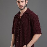 HERE&NOW Self Design Corduroy Weave Oversized Casual Shirt